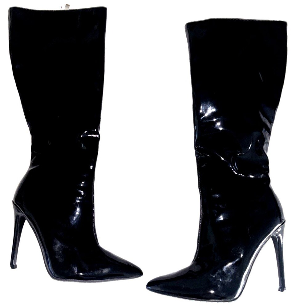 Women’s Patent Leather Stiletto Knee High Sexy Pointed Toe Side Zip Size 9